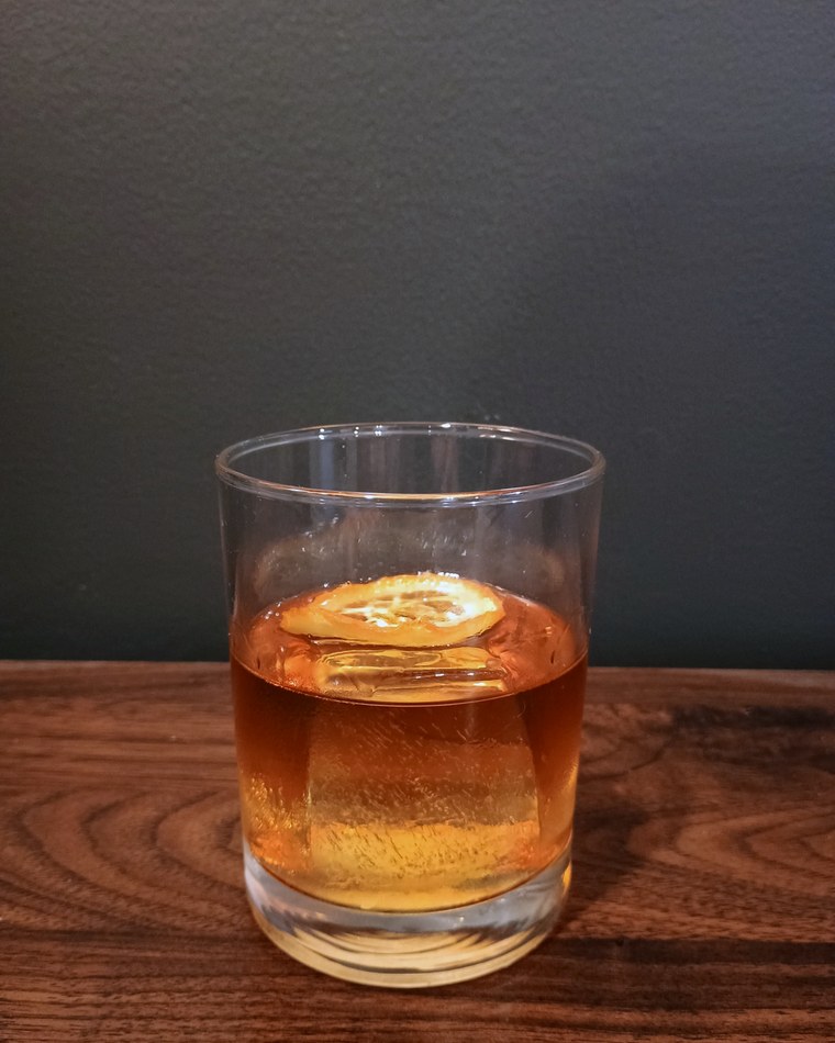 Old Fashioned, a freezer batch bourbon and rye cocktail